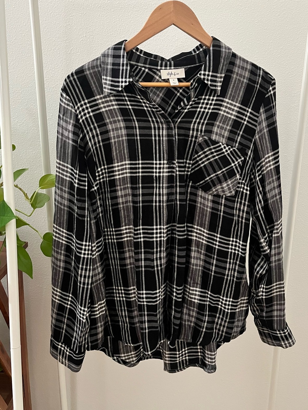 Style & Co. Black and White Plaid Button-Down Shirt